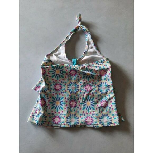 Lands End Girls Tankini top sz 8s 8 slim swim top swimsuit Floral Ruffle - Picture 2 of 3